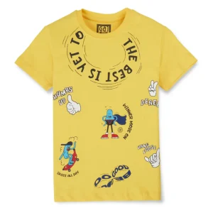 Gini And Jony Boys Yellow Graphic Print Cotton T-Shirt Half Sleeves
