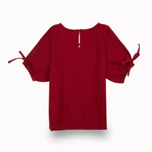 Gini And Jony Girls Maroon Solid Cotton Woven Top Half Sleeves 9-10 Years