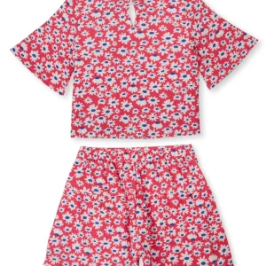 Gini And Jony Girls Red Floral Print Cotton Co-Ordinate Set 9-10 Years