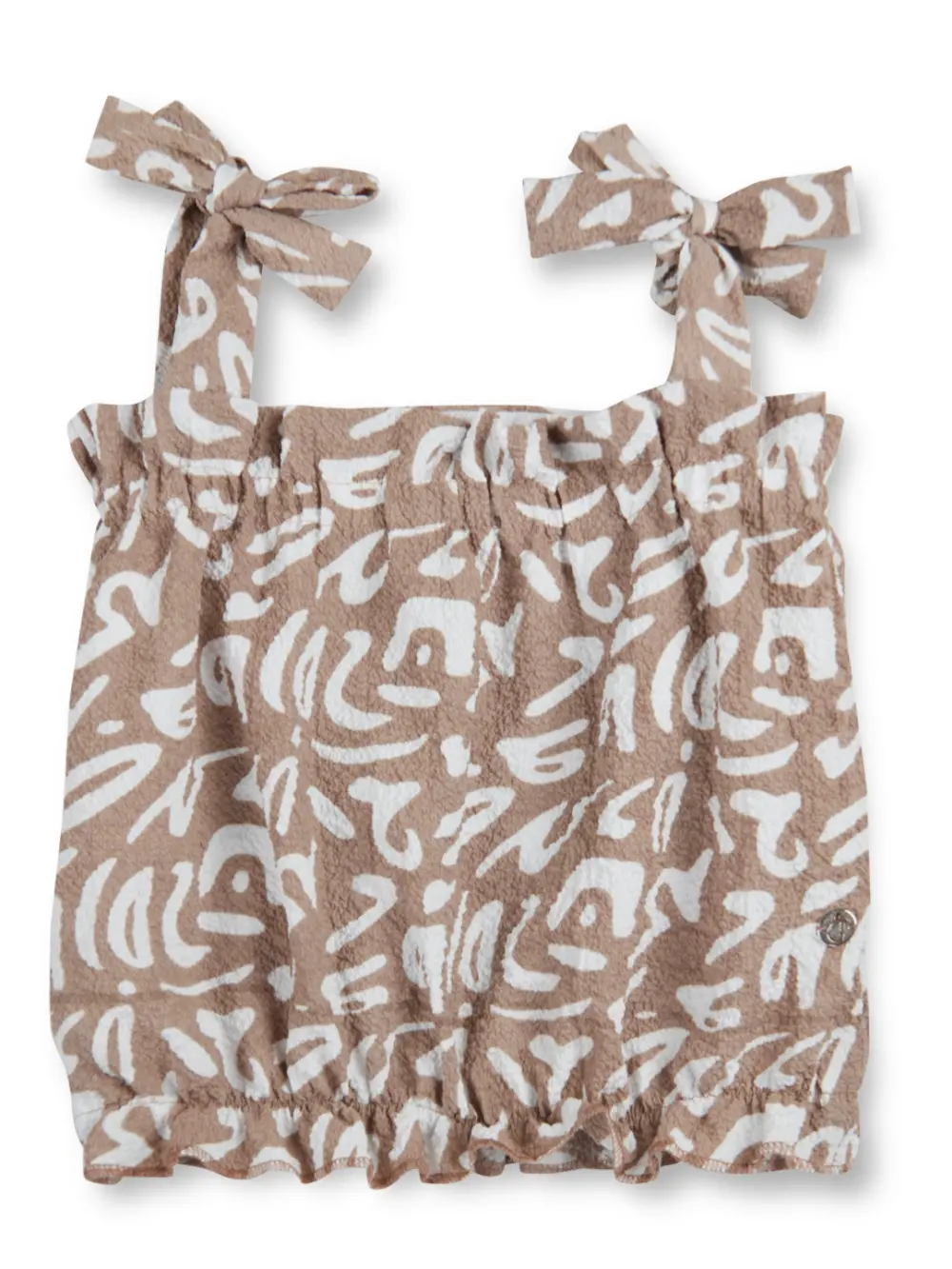 Gini And Jony Girls Brown Abstract Crepe Woven Top Half Sleeves 9-10 Years