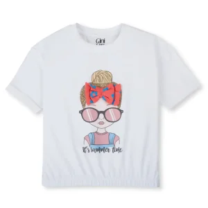 Gini And Jony Girls Cotton Round Neck Half Sleeves Knits Top