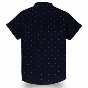 Gini And Jony Boys Navy Blue Micro Print Cotton Shirt Half Sleeves