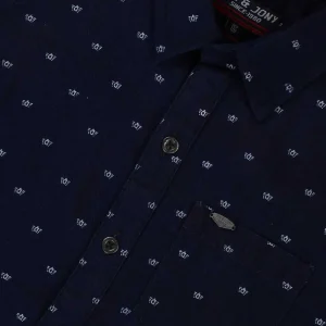 Gini And Jony Boys Navy Blue Micro Print Cotton Shirt Half Sleeves