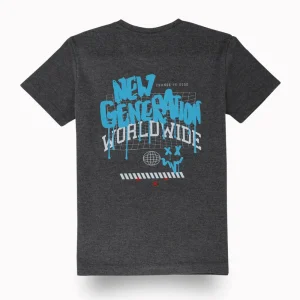 Palm Tree Boys Grey Typographic Print Cotton T-Shirt Half Sleeves