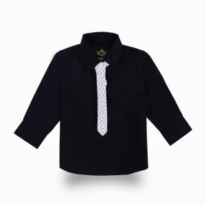 Gini And Jony Boys Navy Blue Solid Cotton Shirt Full Sleeves