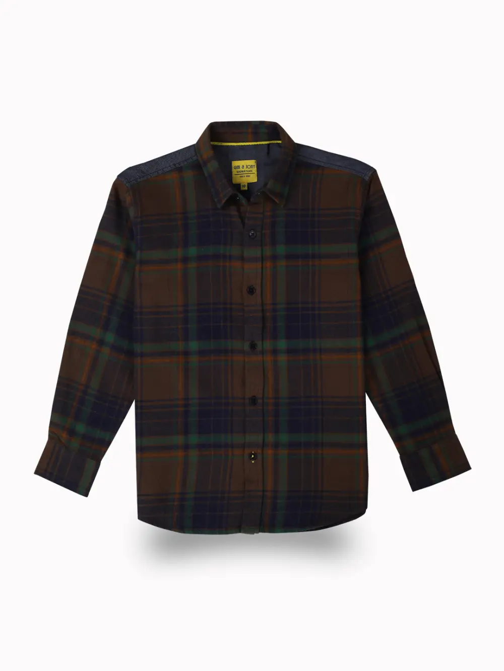Gini And Jony Boys Brown Checks Cotton Shirt Full Sleeves