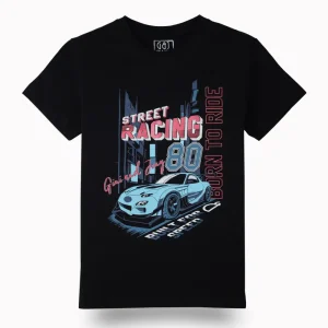 Gini And Jony Boys Black Graphic Print Cotton T-Shirt Half Sleeves