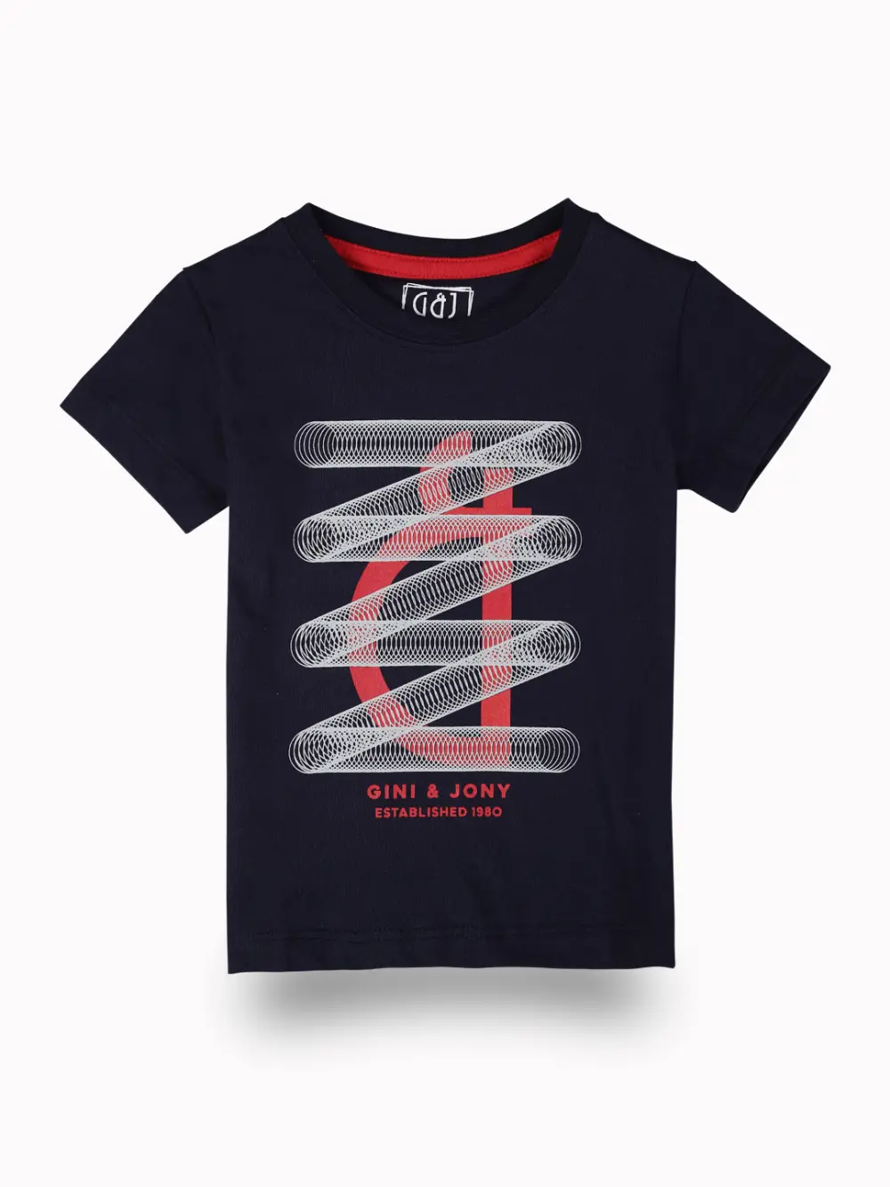 Gini And Jony Boys Navy Blue Graphic Print Cotton T-Shirt Half Sleeves