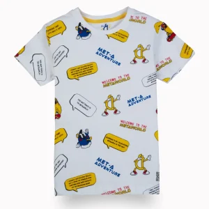 Gini And Jony Boys White Conversational Print Cotton Half Sleeves T-Shirt
