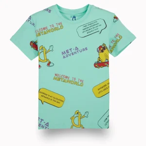 Gini & Jony Boys Turquoise Graphic Print Cotton Half Sleeves T-Shirt