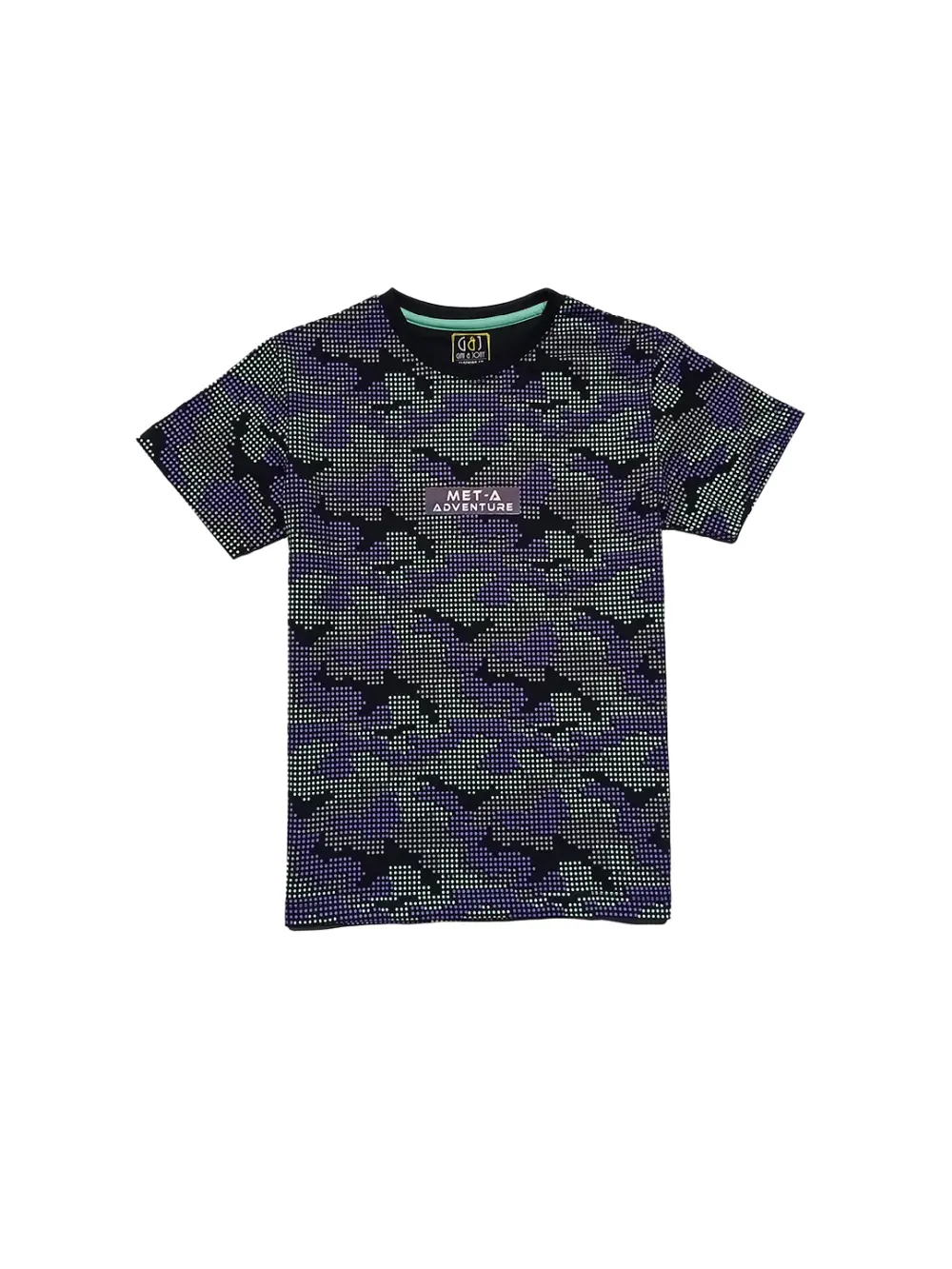 Gini & Jony Boys Black Cotton Camouflage Half Sleeves Round Neck T-Shirt