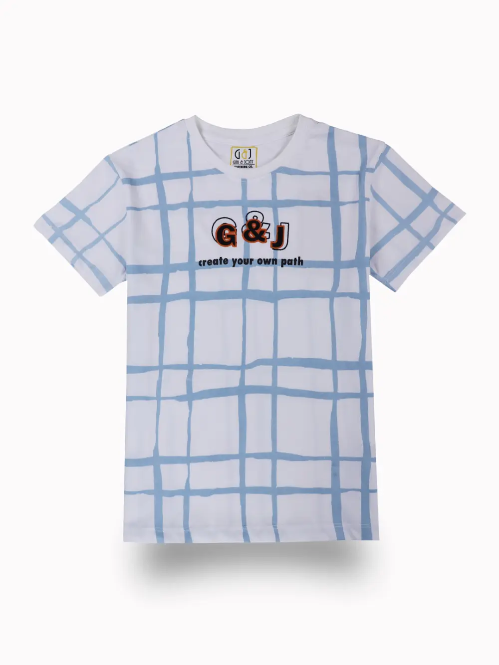 Gini And Jony Boys White Checks Cotton T-Shirt Half Sleeves