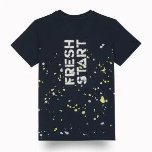 Gini And Jony Boys Navy Blue Splatter Print Cotton T-Shirt Half Sleeves