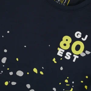 Gini And Jony Boys Navy Blue Splatter Print Cotton T-Shirt Half Sleeves