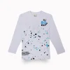 Gini And Jony Boys White Splatter Print Cotton T-Shirt Full Sleeves