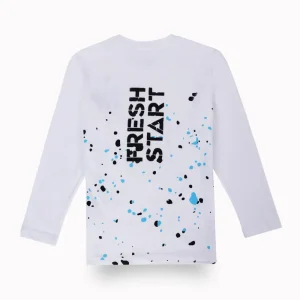 Gini And Jony Boys White Splatter Print Cotton T-Shirt Full Sleeves