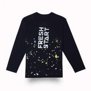 Gini And Jony Boys Navy Blue Splatter Print Cotton T-Shirt Full Sleeves