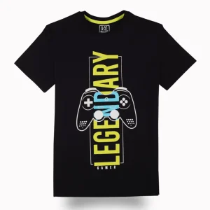 Gini And Jony Boys Black Typographic Print Cotton T-Shirt Half Sleeves