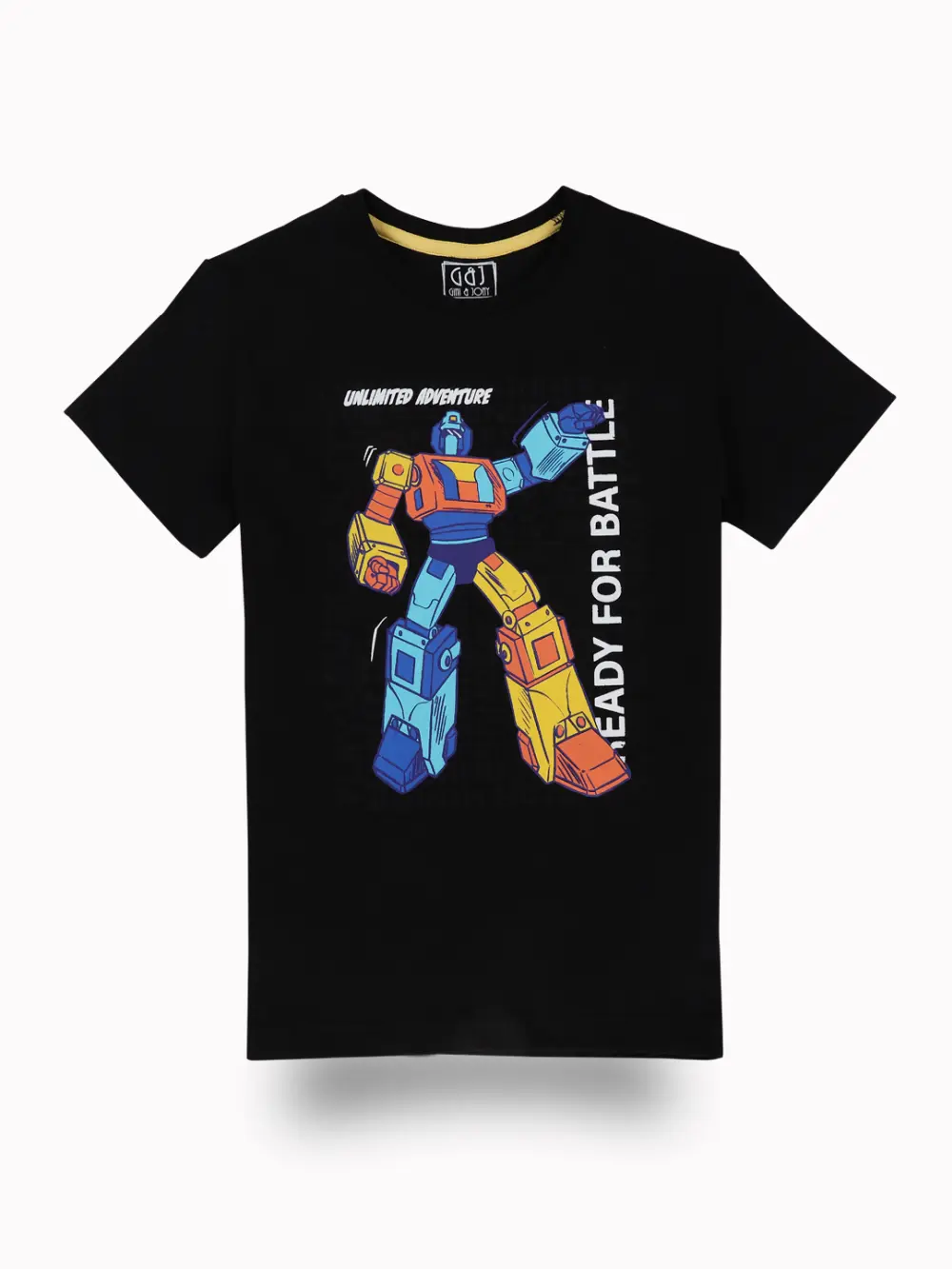 Gini And Jony Boys Black Graphic Print Cotton T-Shirt Half Sleeves