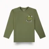 Gini And Jony Boys Olive Typographic Print Cotton T-Shirt Full Sleeves