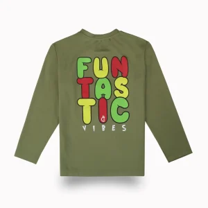 Gini And Jony Boys Olive Typographic Print Cotton T-Shirt Full Sleeves