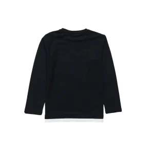 Gini And Jony Boys Black Brand Logo Cotton T-Shirt Full Sleeves