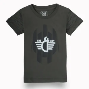 Gini And Jony Boys Olive Graphic Print Cotton T-Shirt Half Sleeves