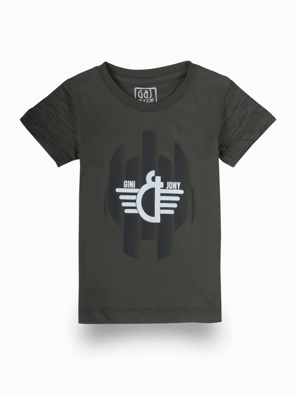 Gini And Jony Boys Olive Graphic Print Cotton T-Shirt Half Sleeves