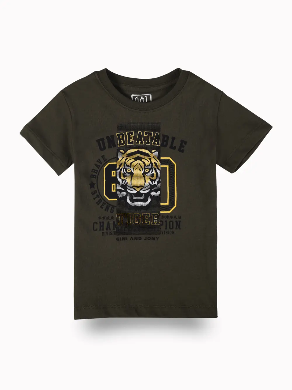 Gini And Jony Boys Olive Graphic Print Cotton T-Shirt Half Sleeves