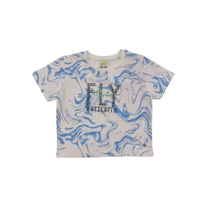 Gini And Jony Girls Blue Embroidery Cotton Knits Top Half Sleeves 9-10 Years