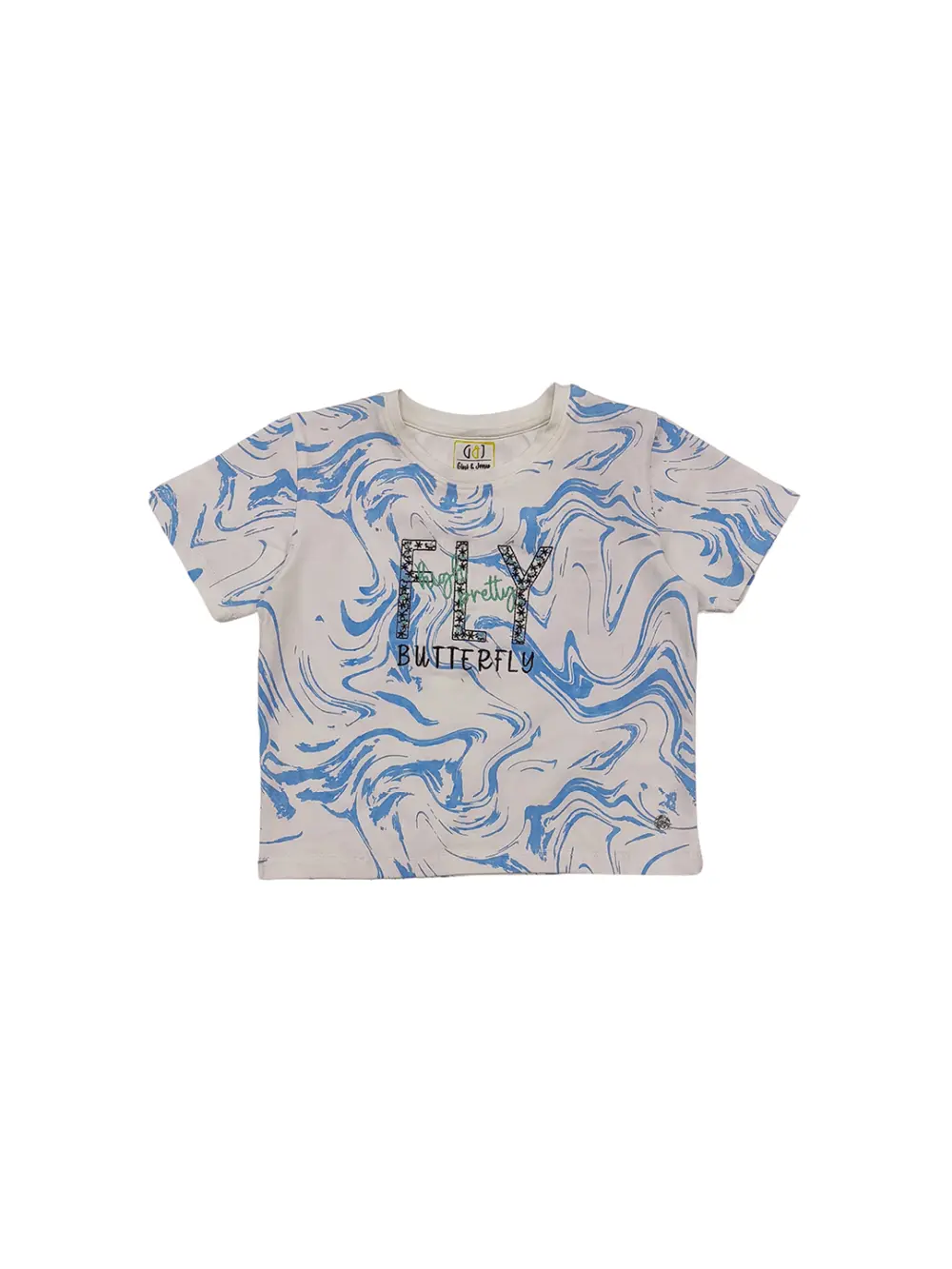 Gini And Jony Girls Blue Embroidery Cotton Knits Top Half Sleeves 9-10 Years