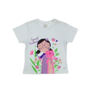 Gini And Jony Girls White Graphic Print Cotton Knits Top Half Sleeves 9-10 Years