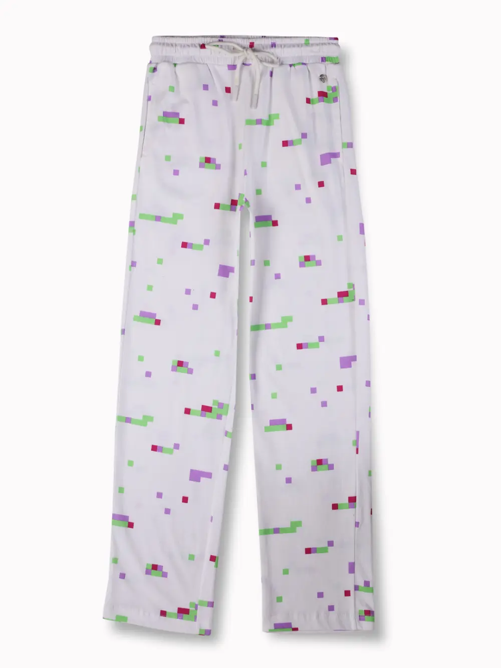 Gini And Jony Girls White Pixel Print Cotton Track Pant Elasticated