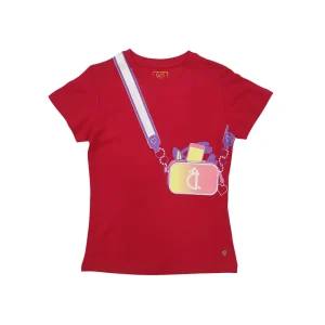 Gini And Jony Girls Red Graphic Print Cotton Knits Top Half Sleeves 11-12 Years