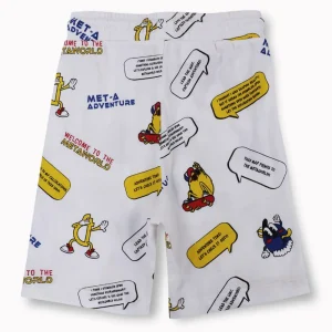 Gini And Jony Boys White Conversational Print Cotton Bermuda Elasticated
