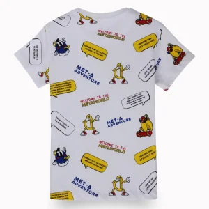 Gini And Jony Boys White Conversational Print Cotton T-Shirt Half Sleeves