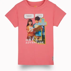 Gini And Jony Girls Pink Digital Print Cotton Knits Top Half Sleeves 9-10 Years