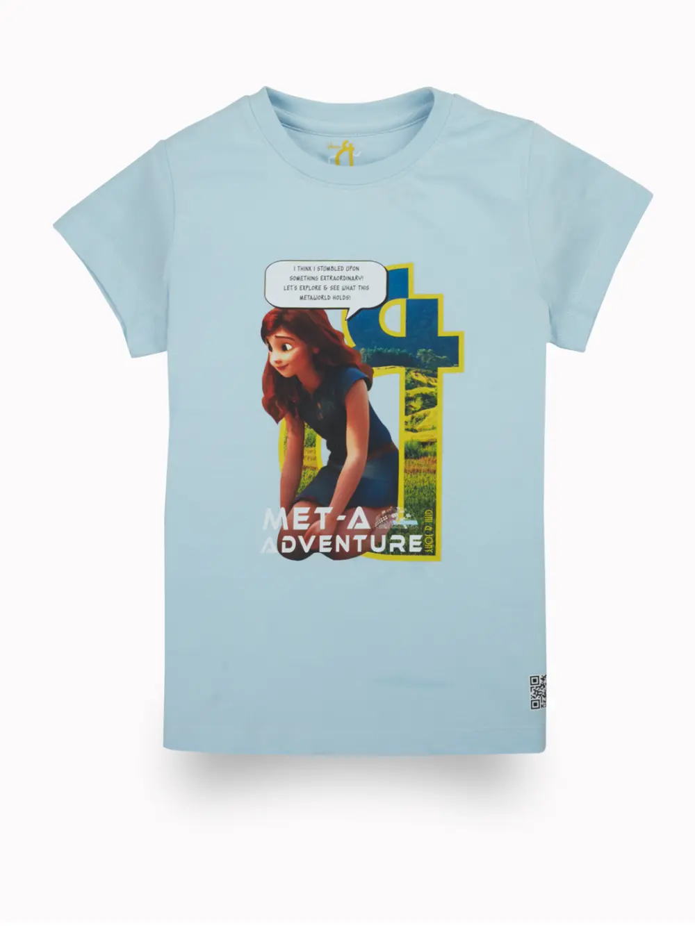 Gini & Jony Girls Blue Cotton Printed Crew Neck Half Sleeve Top