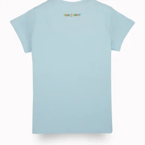 Gini & Jony Girls Blue Cotton Printed Crew Neck Half Sleeve Top