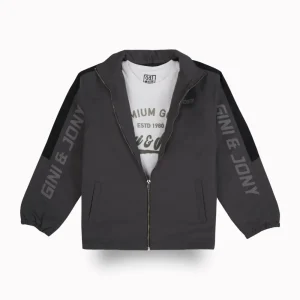 Gini And Jony Girls Grey Typographic Print Taffeta Woven Jacket Full Sleeves 9-10 Years