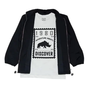 Gini And Jony Girls Black Graphic Print Taffeta Woven Jacket Full Sleeves 9-10 Years