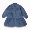 Gini And Jony Girls Blue Solid Denim Dress Full Sleeves