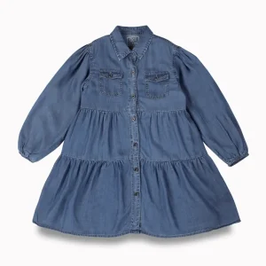 Gini And Jony Girls Blue Solid Denim Dress Full Sleeves