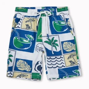 Gini And Jony Boys Off White Tropical Print Cotton Co-Ordinate Half Sleeves