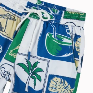 Gini And Jony Boys Off White Tropical Print Cotton Co-Ordinate Half Sleeves
