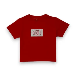 Gini And Jony Girls Red Glitter Print Cotton Knits Top Half Sleeves 9-10 Years