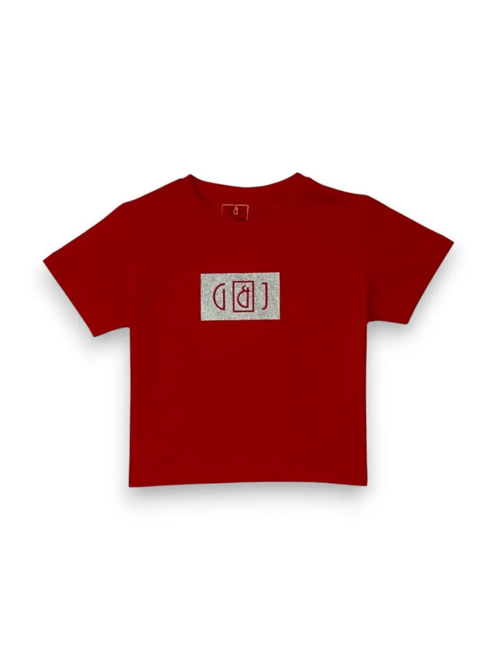 Gini And Jony Girls Red Glitter Print Cotton Knits Top Half Sleeves 9-10 Years