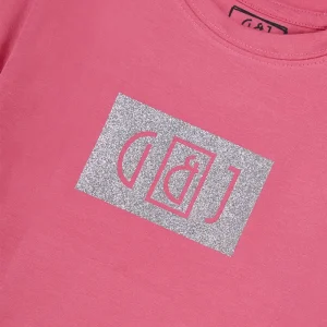 Gini And Jony Girls Dark Pink Glitter Print Cotton Knits Top Half Sleeves 9-10 Years