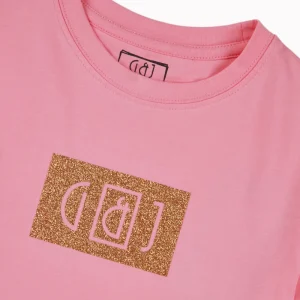 Gini And Jony Girls Pink Glitter Print Cotton Knits Top Half Sleeves 9-10 Years