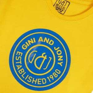 Gini And Jony Boys Yellow Typographic Print Cotton T-Shirt Half Sleeves